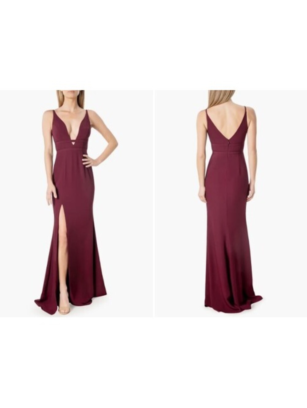 Dress the Population Viola Plunge Neck Mermaid Gown - Burgandy, Size XXS